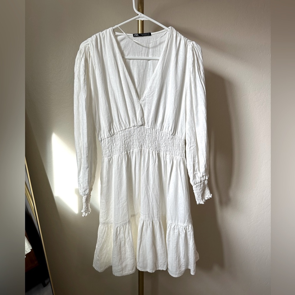 Zara Cream Long Sleeve Mini Dress